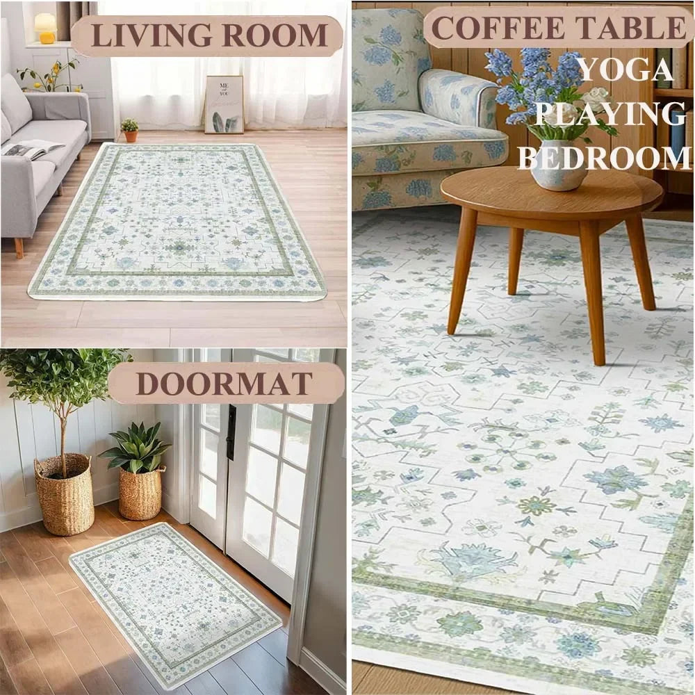 Vibrant Floral Area Rug, Multicolor Flower Designs, Soft Non - Slip Carpet.