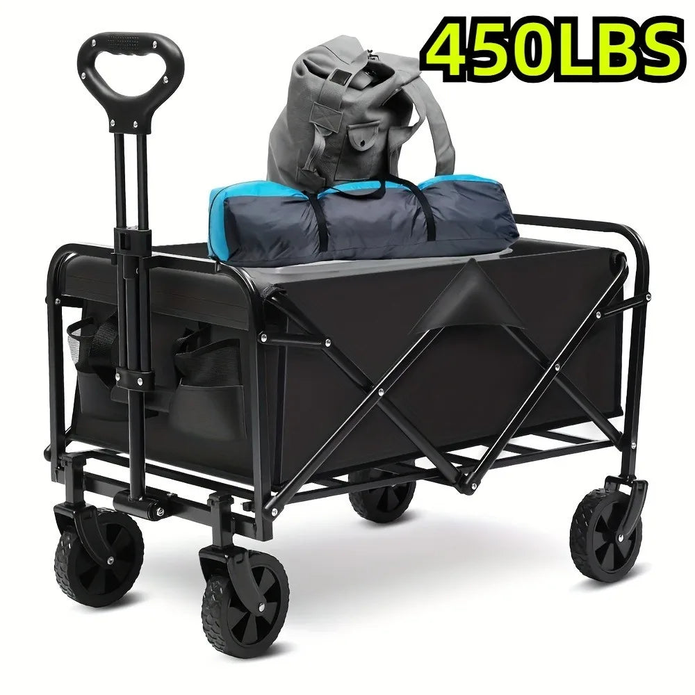 450 lbs Folding Heavy Duty Utility Cart with 360° All Terrain Wheels, Side Bag