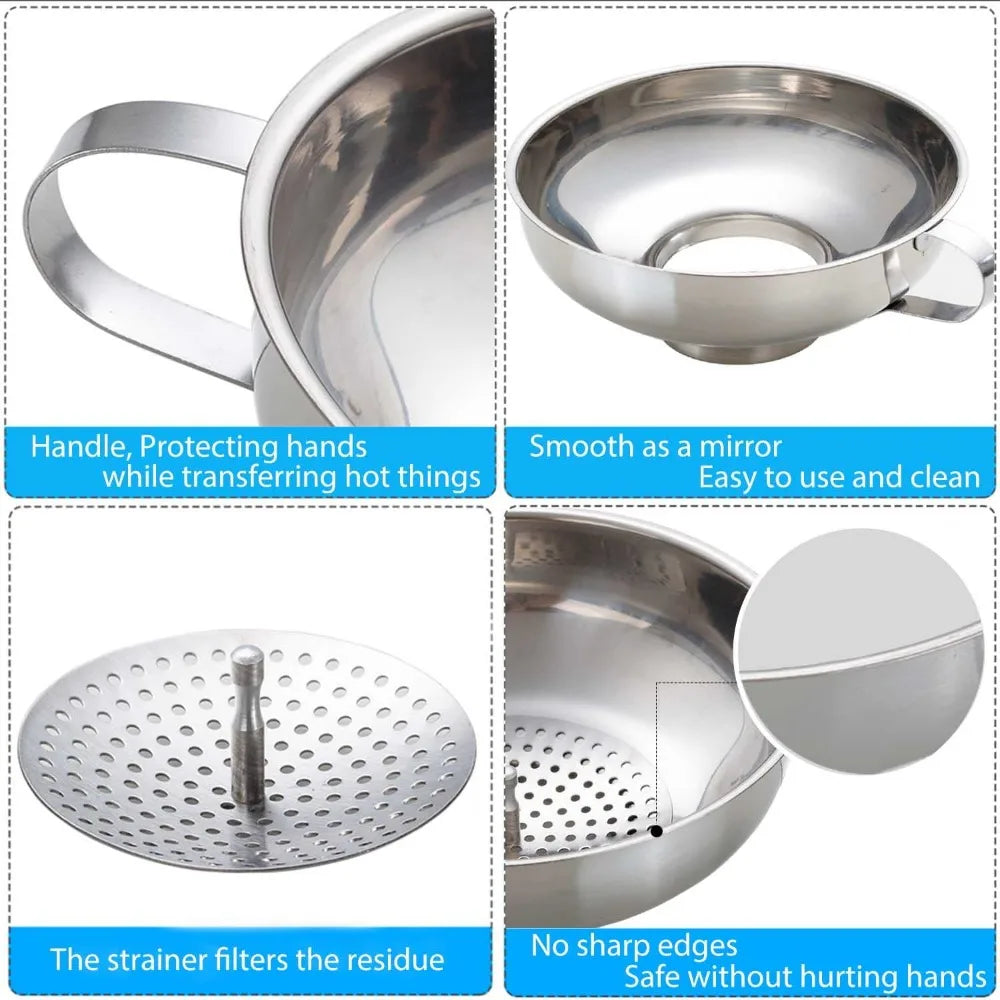 Food grade stainless steel canning funnels with filters