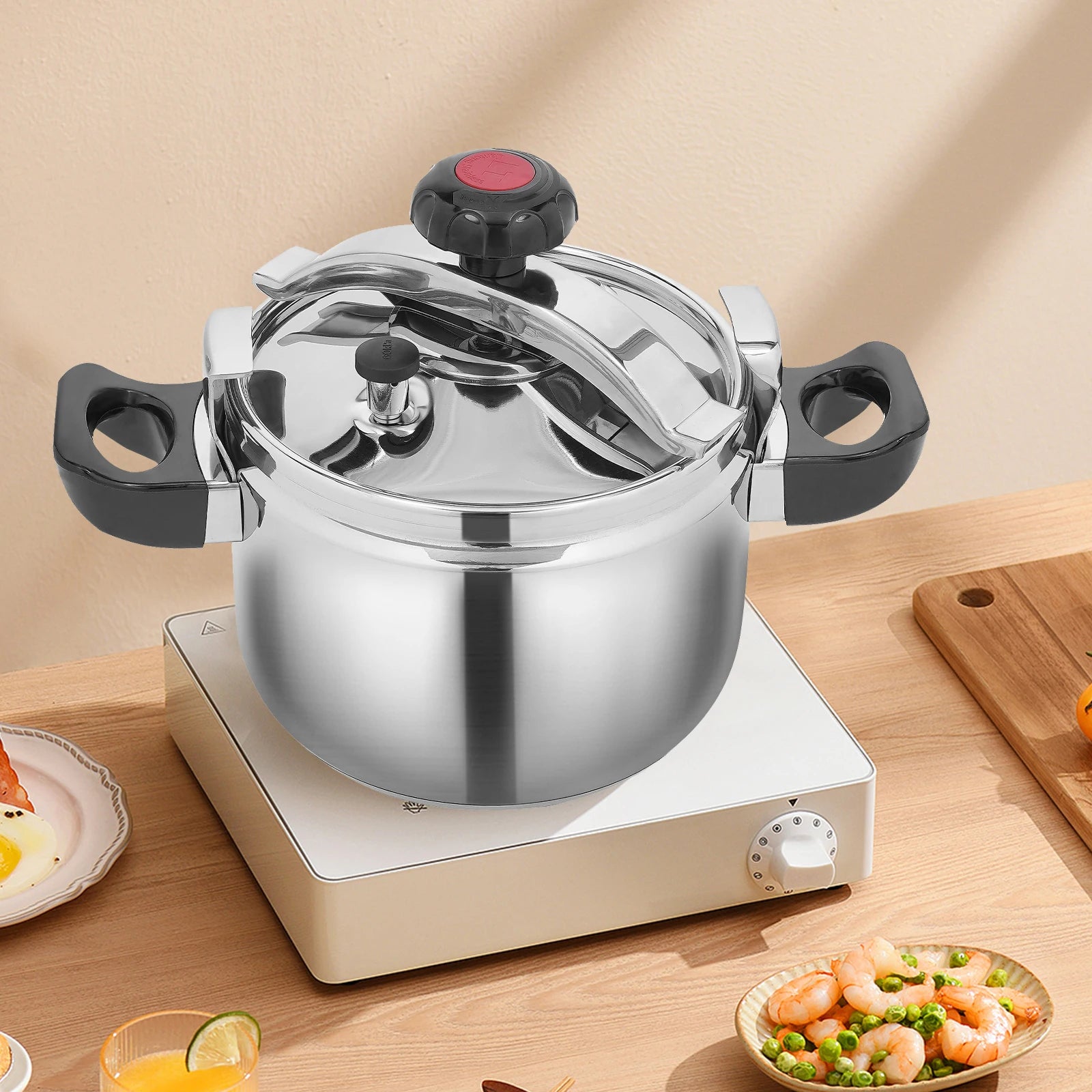 5L/4.54 Qt Pressure Canner Cooker Stainless Steel Pressure Pot Kitchen Cookware 60kpa For Open Fire, Induction Cooker