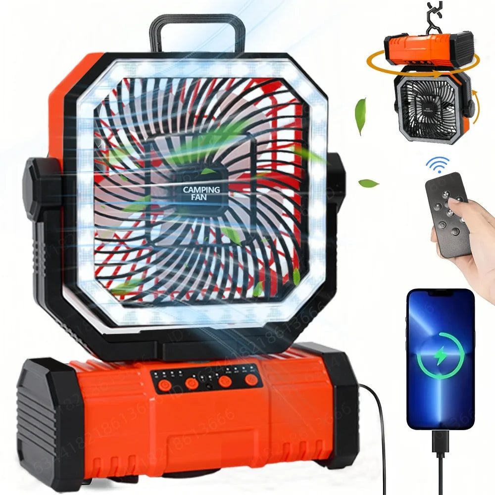 20000mAh Portable Camping Fan With 4 Speeds LED lights