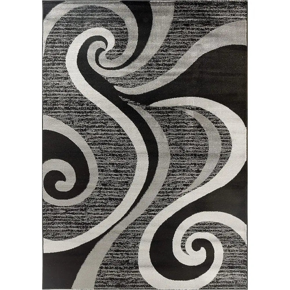 Modern Area Rug 8X10 Bla Gray Swirls Carpet Contemporary Dining Accent Sevilla Collection 4817A (8X10,