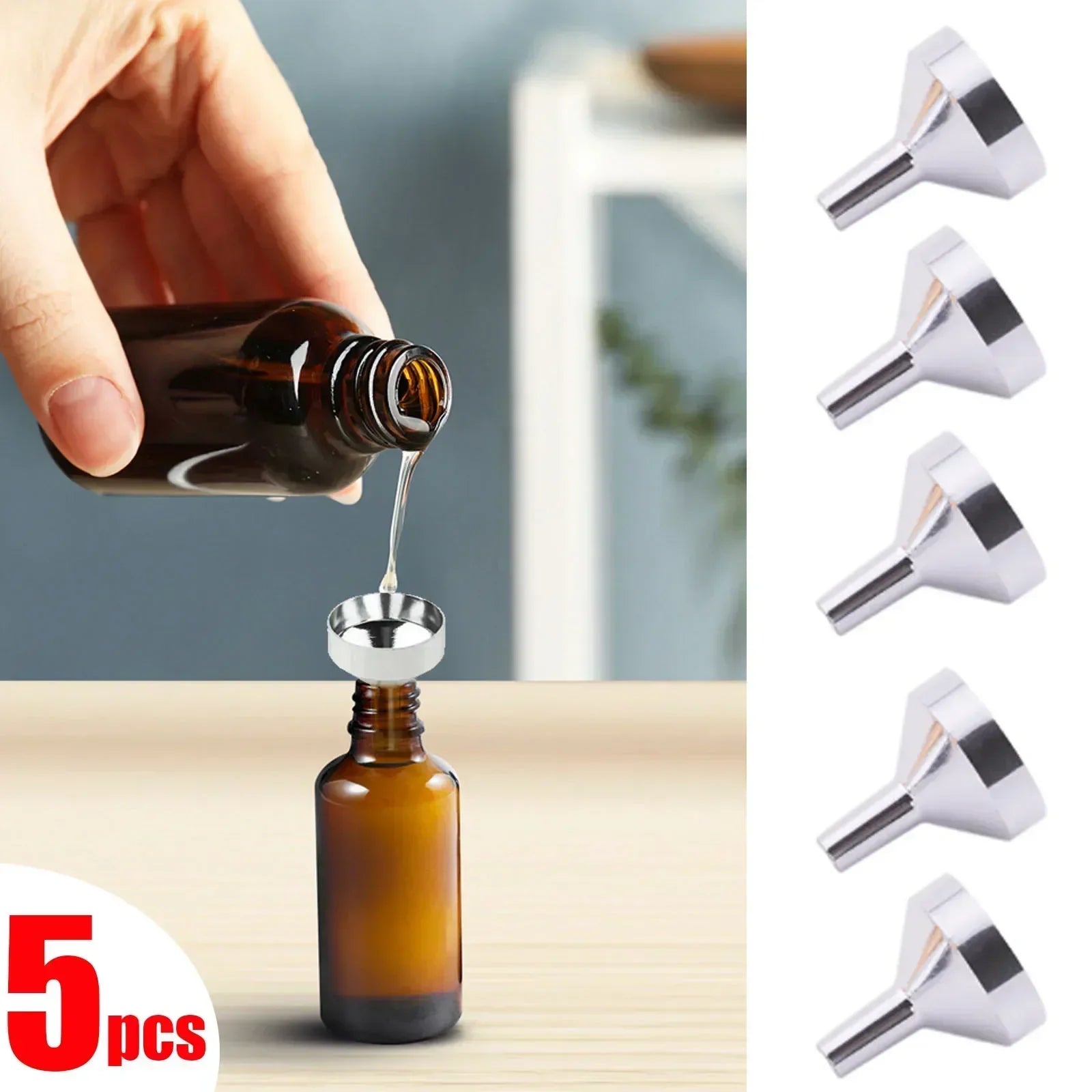5Pcs Mini Stainless Steel Funnel Kitchen Oil Liquid Funnel with Detachable Filter Wide Mouth Funnel for Canning Kitchen Tools