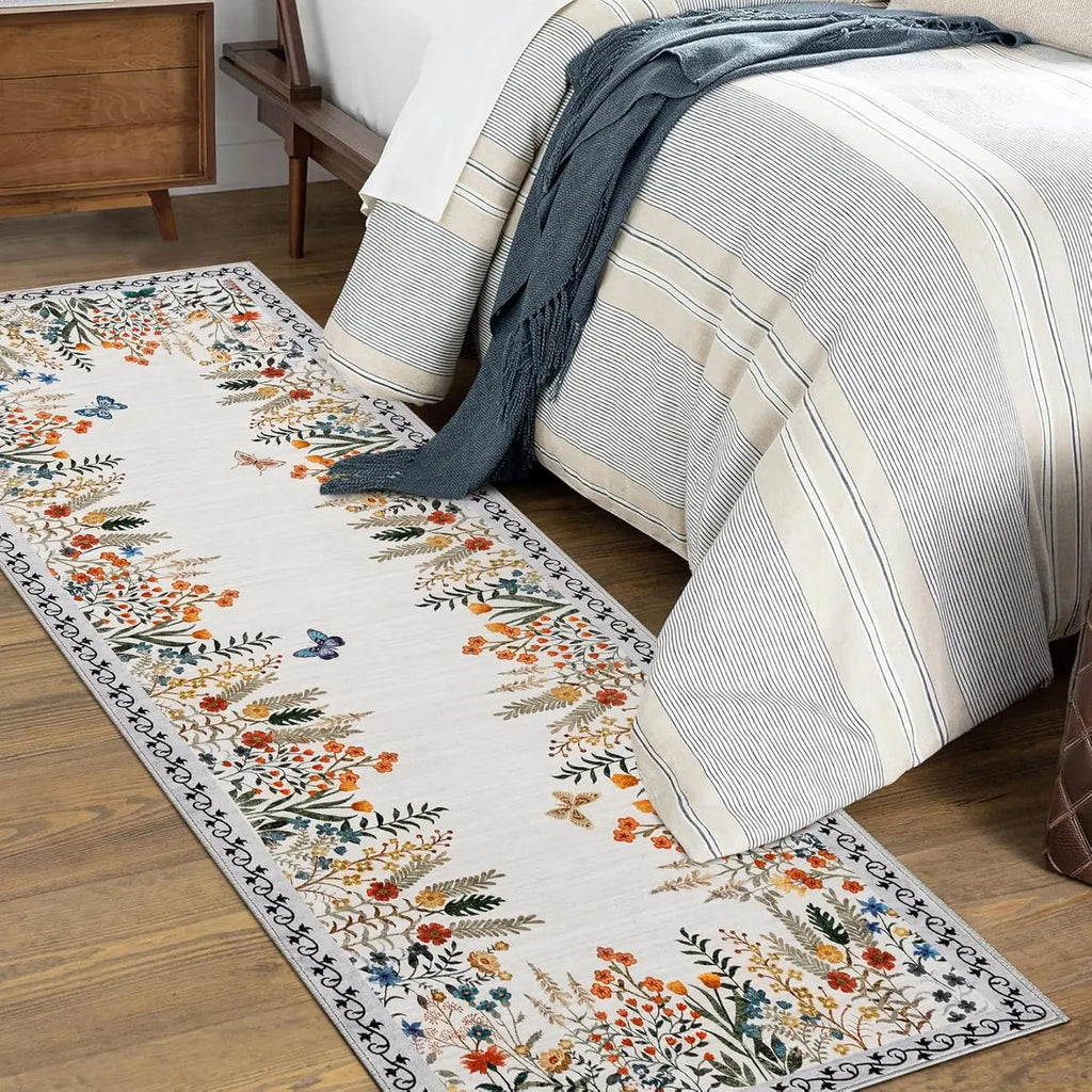 Washable Area Rugs for Living Room or Dining Room, Non-Slip Floral Rugs for Bedroom, Runner Rugs for Hallway.