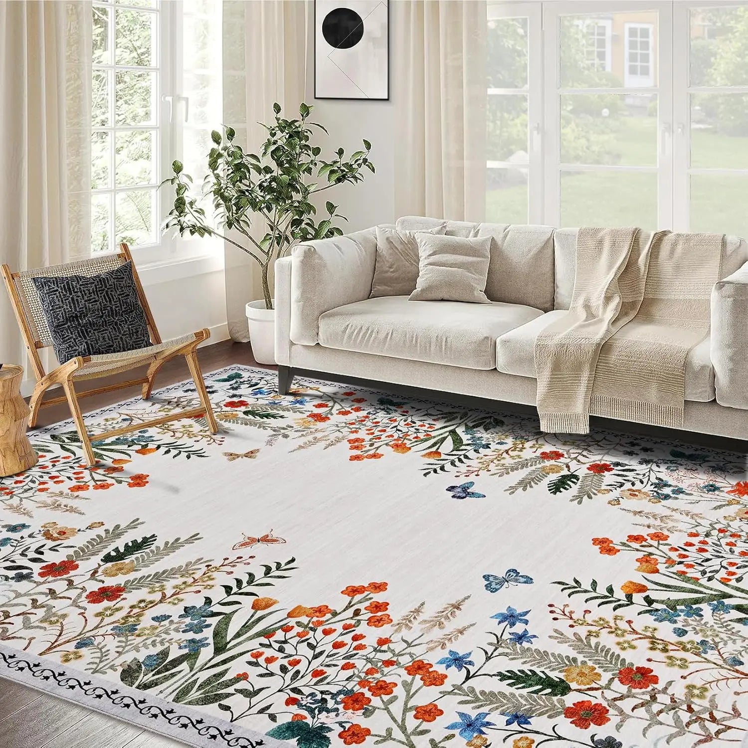 Washable Area Rugs for Living Room or Dining Room, Non-Slip Floral Rugs for Bedroom, Runner Rugs for Hallway.