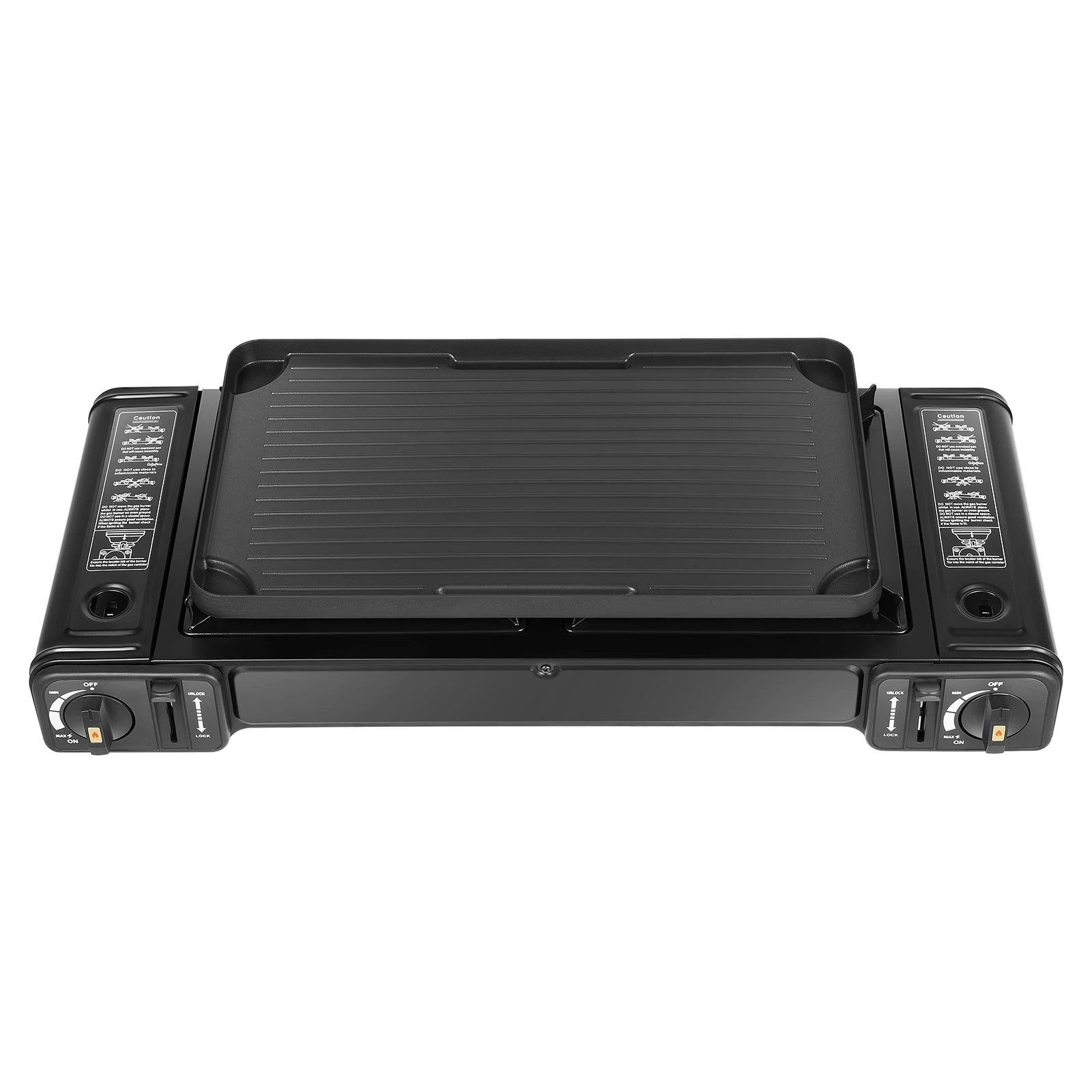 Portable 2in1 2-Burner Camping Stove w/Baking Pan and Carrying Case, Auto Ignition
