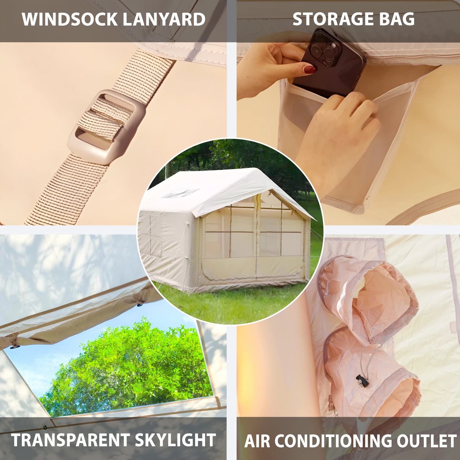 75 Square Feet Inflatable Tent with Chimney Stack, Waterproof, Windproof