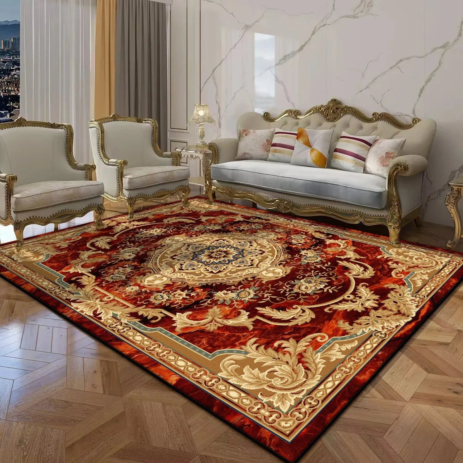 Large Non-Slip Persian Luxury Red Carpet Washable