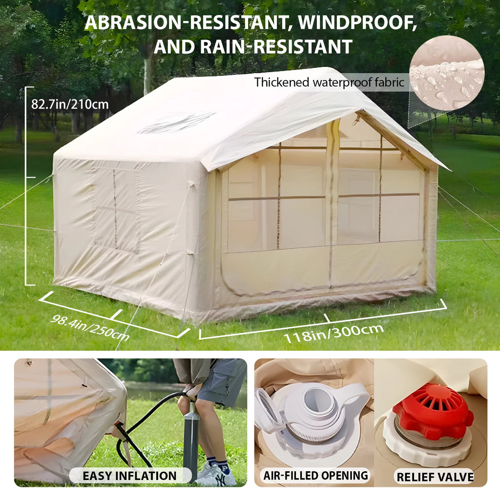 75 Square Feet Inflatable Tent with Chimney Stack, Waterproof, Windproof