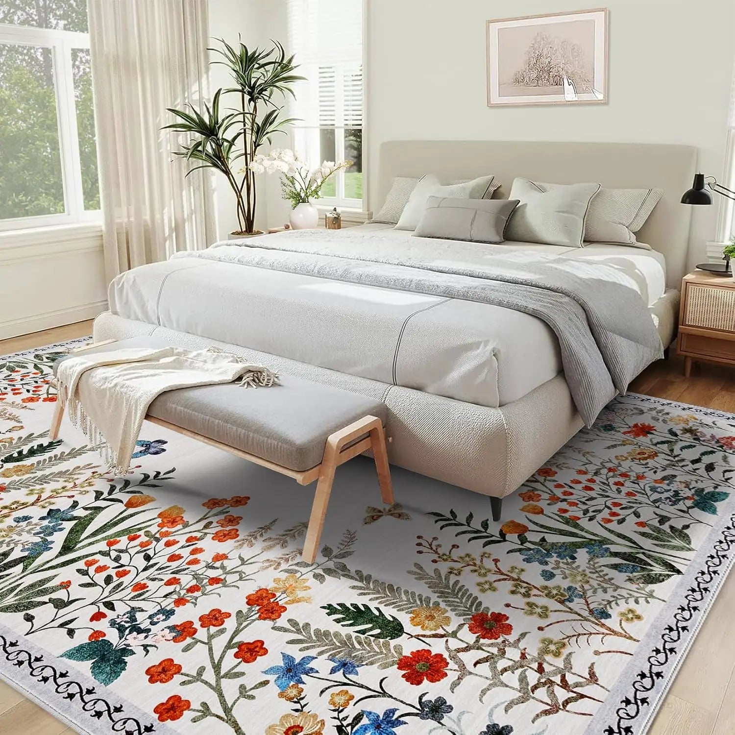 Washable Area Rugs for Living Room or Dining Room, Non-Slip Floral Rugs for Bedroom, Runner Rugs for Hallway.