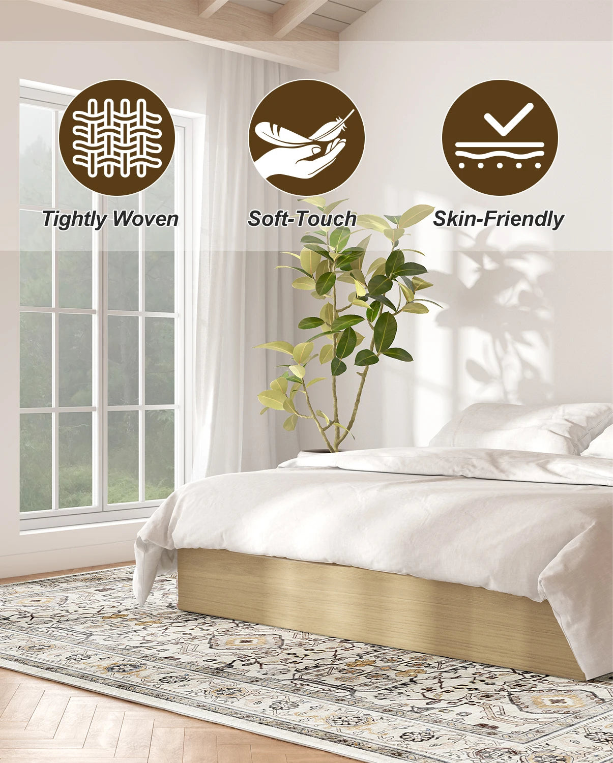 Retro Ethnic Carpets, Turkish Persian Rug, Vintage Floor Mat, Washable Area Rug