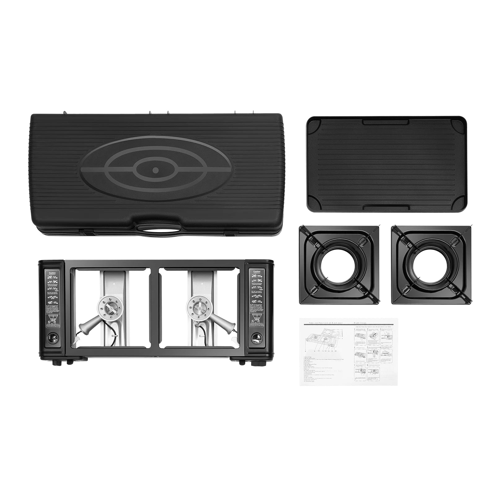 Portable 2in1 2-Burner Camping Stove w/Baking Pan and Carrying Case, Auto Ignition