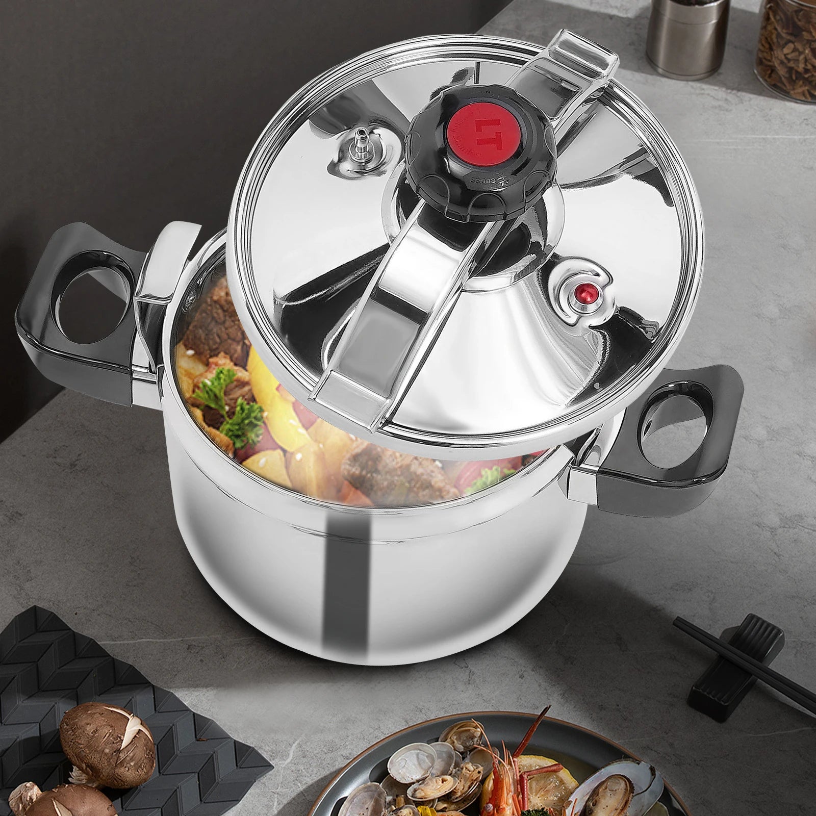 5L/4.54 Qt Pressure Canner Cooker Stainless Steel Pressure Pot Kitchen Cookware 60kpa For Open Fire, Induction Cooker