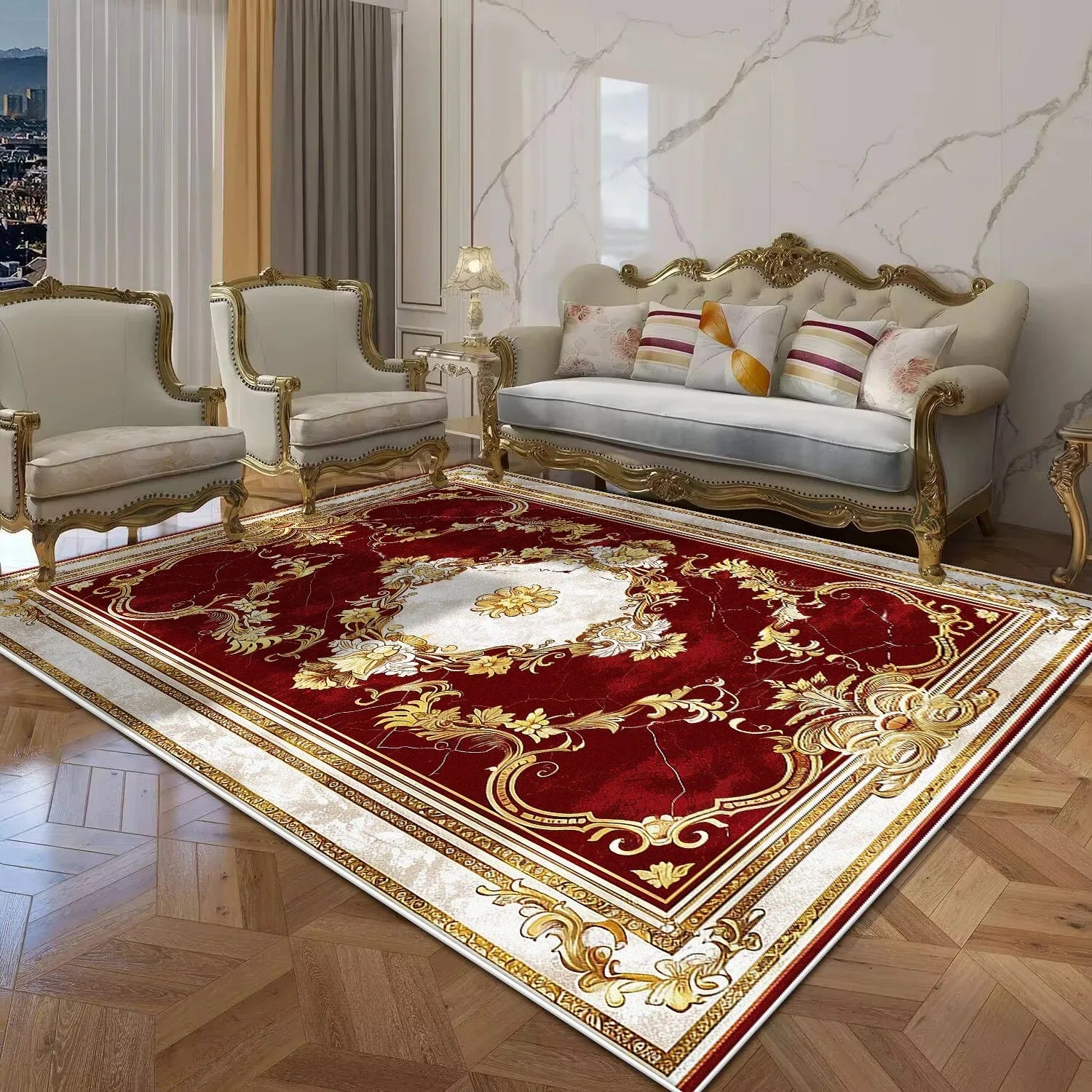 Large Non-Slip Persian Luxury Red Carpet Washable