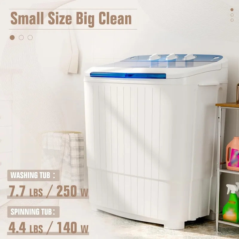 INTERGREAT Portable Washer and Dryer, 12.1lbs Mini Small Washing Machine Combo with Spin Dryer, Compact Twin Tub Laundry Washer