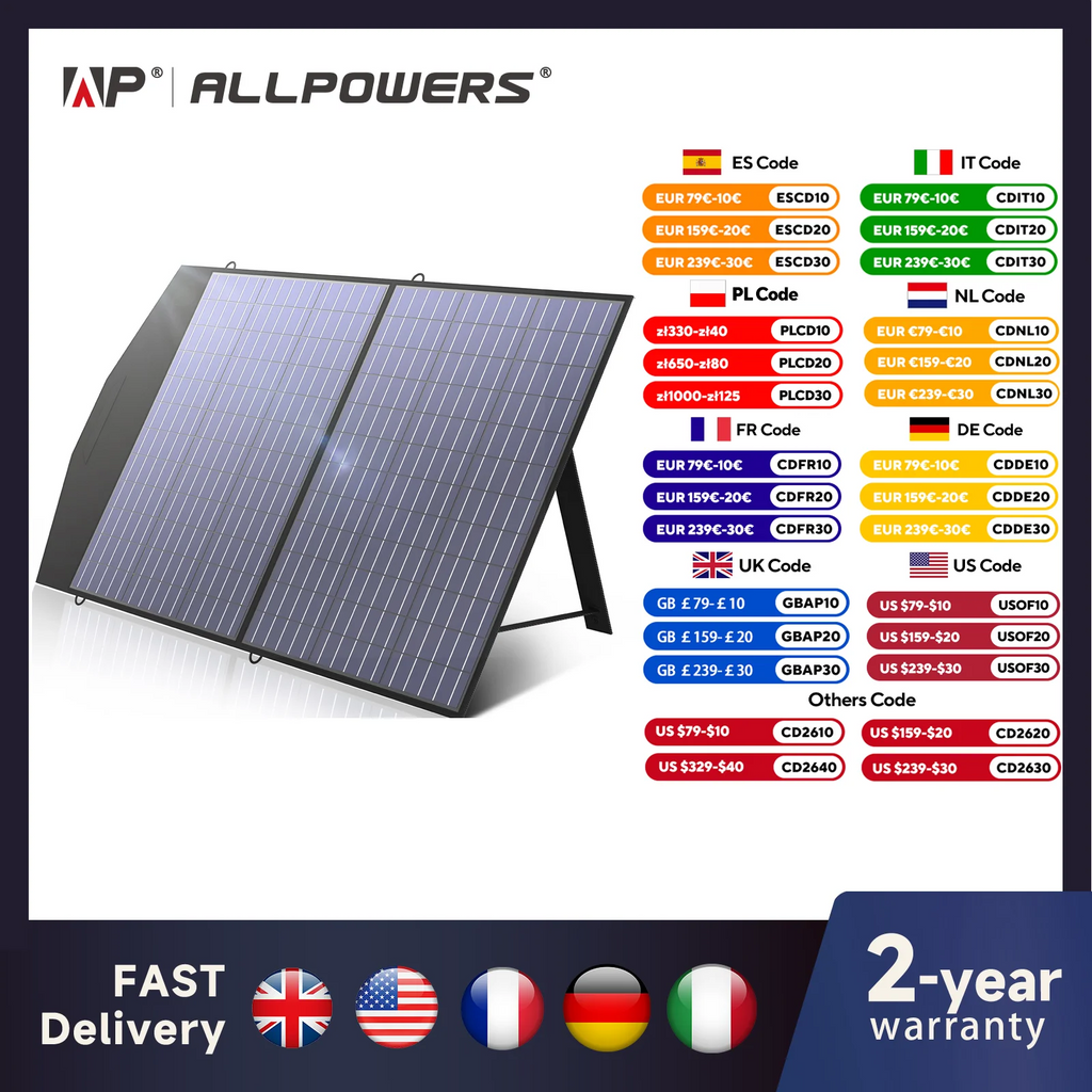 ALLPOWERS Solar Charger 18V 100W Foldable Solar Panel Suitable For Portable Power Station/Generator Outdoor Travel Camping
