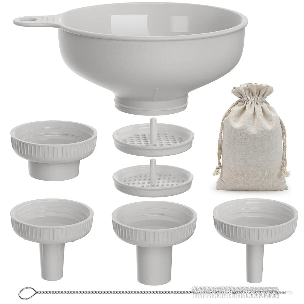 Wide mouth multi-purpose funnel, 4 size nozzles and 2 filters