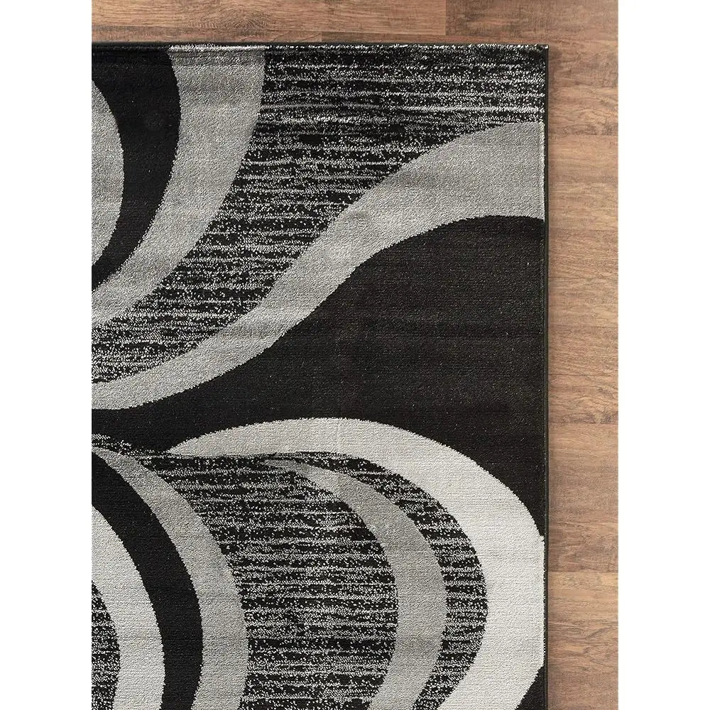 Modern Area Rug 8X10 Bla Gray Swirls Carpet Contemporary Dining Accent Sevilla Collection 4817A (8X10,