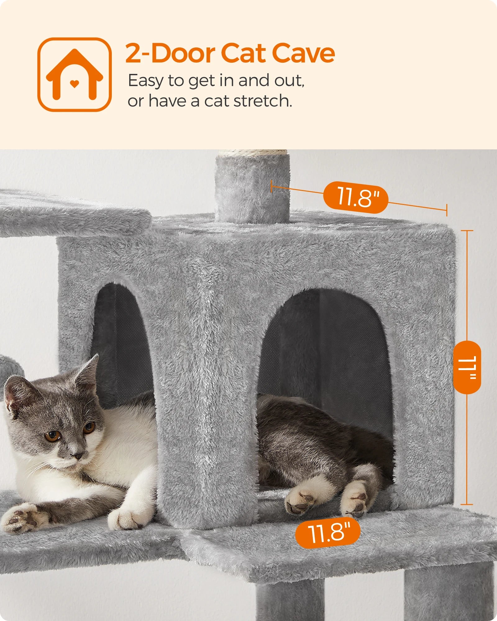 Feandrea 56.3-Inch Cat Tower for Indoor Cats, Multi-Level Cat Condo with 4 Scratching Posts, 2 Perches, Hammock, Cave