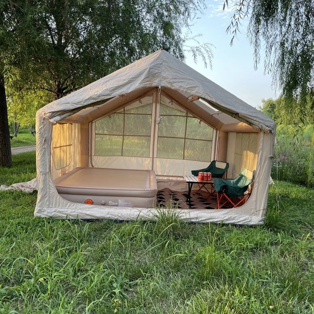 75 Square Feet Inflatable Tent with Chimney Stack, Waterproof, Windproof