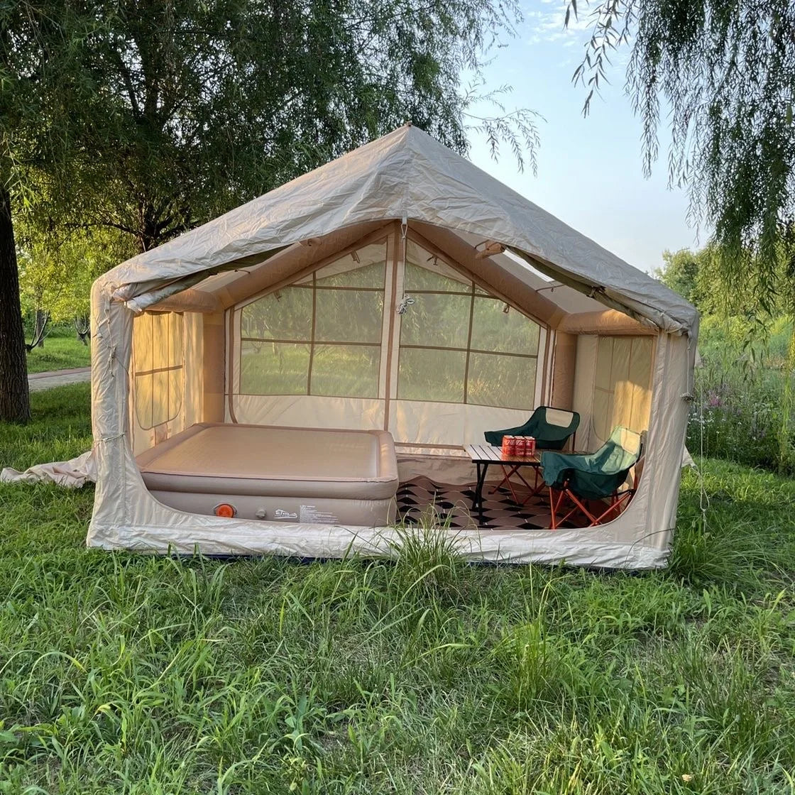 75 Square Feet Inflatable Tent with Chimney Stack, Waterproof, Windproof