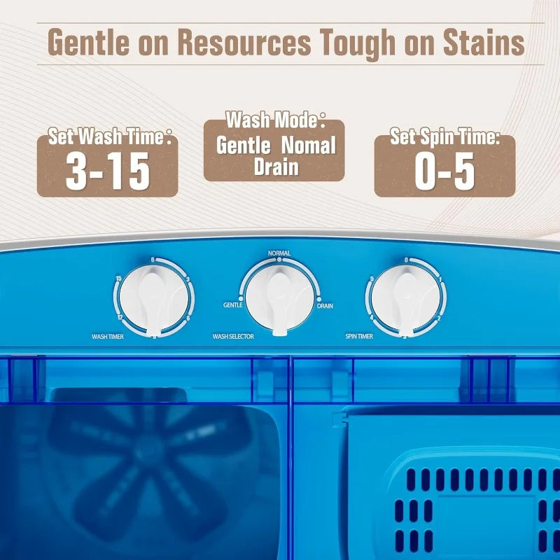 INTERGREAT Portable Washer and Dryer, 12.1lbs Mini Small Washing Machine Combo with Spin Dryer, Compact Twin Tub Laundry Washer