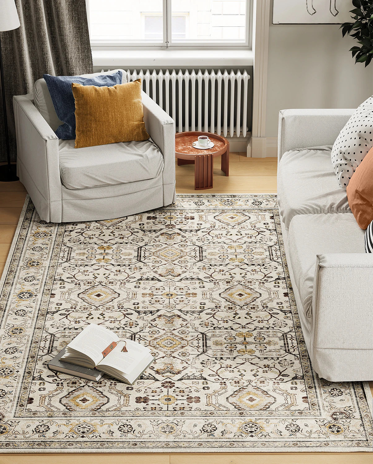 Retro Ethnic Carpets, Turkish Persian Rug, Vintage Floor Mat, Washable Area Rug