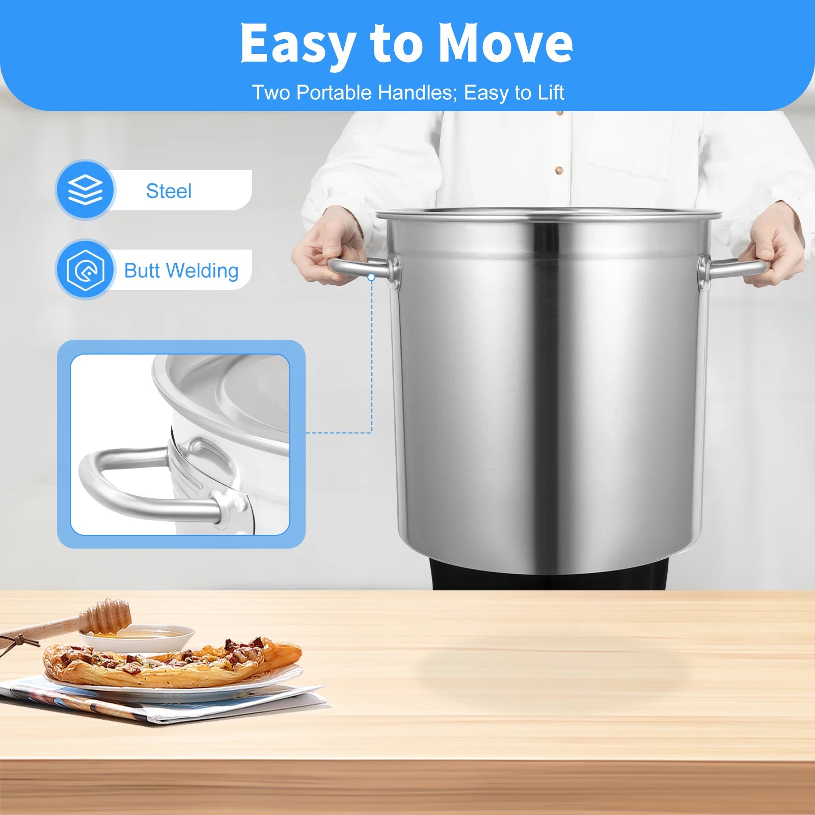 Large Capacity Soup Pot Barrel 35L Stock Pot With Lid Stainless Steel Kitchen Soup Big Cooking Restaurant