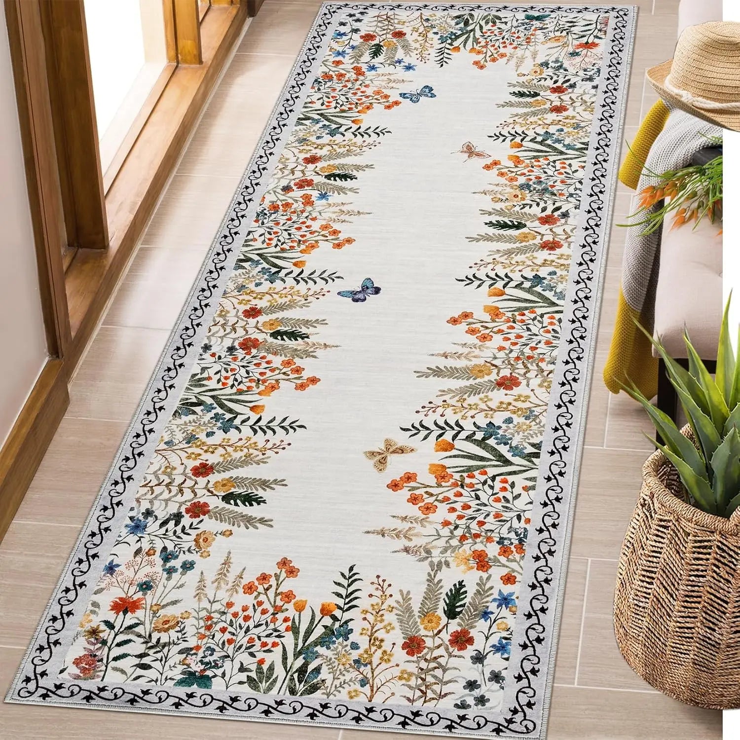 Washable Area Rugs for Living Room or Dining Room, Non-Slip Floral Rugs for Bedroom, Runner Rugs for Hallway.