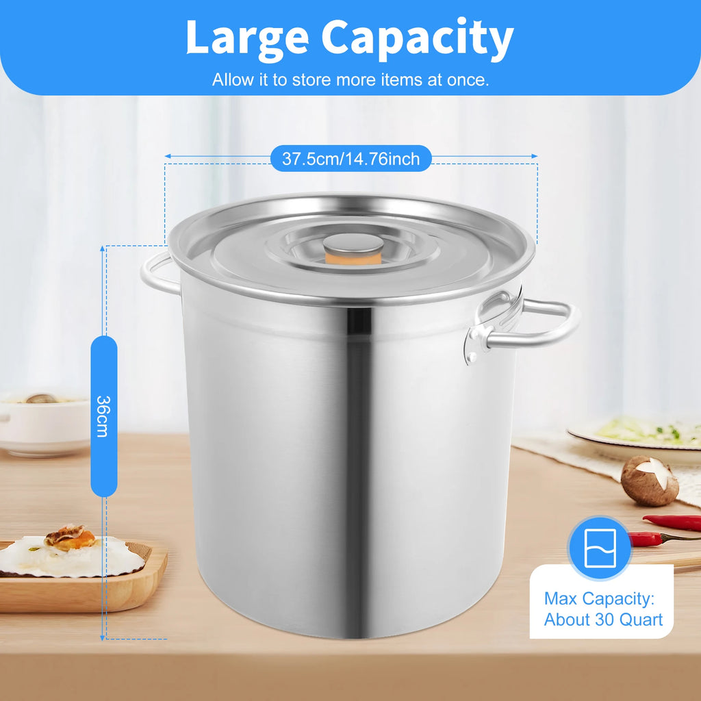 Large Capacity Soup Pot Barrel 35L Stock Pot With Lid Stainless Steel Kitchen Soup Big Cooking Restaurant