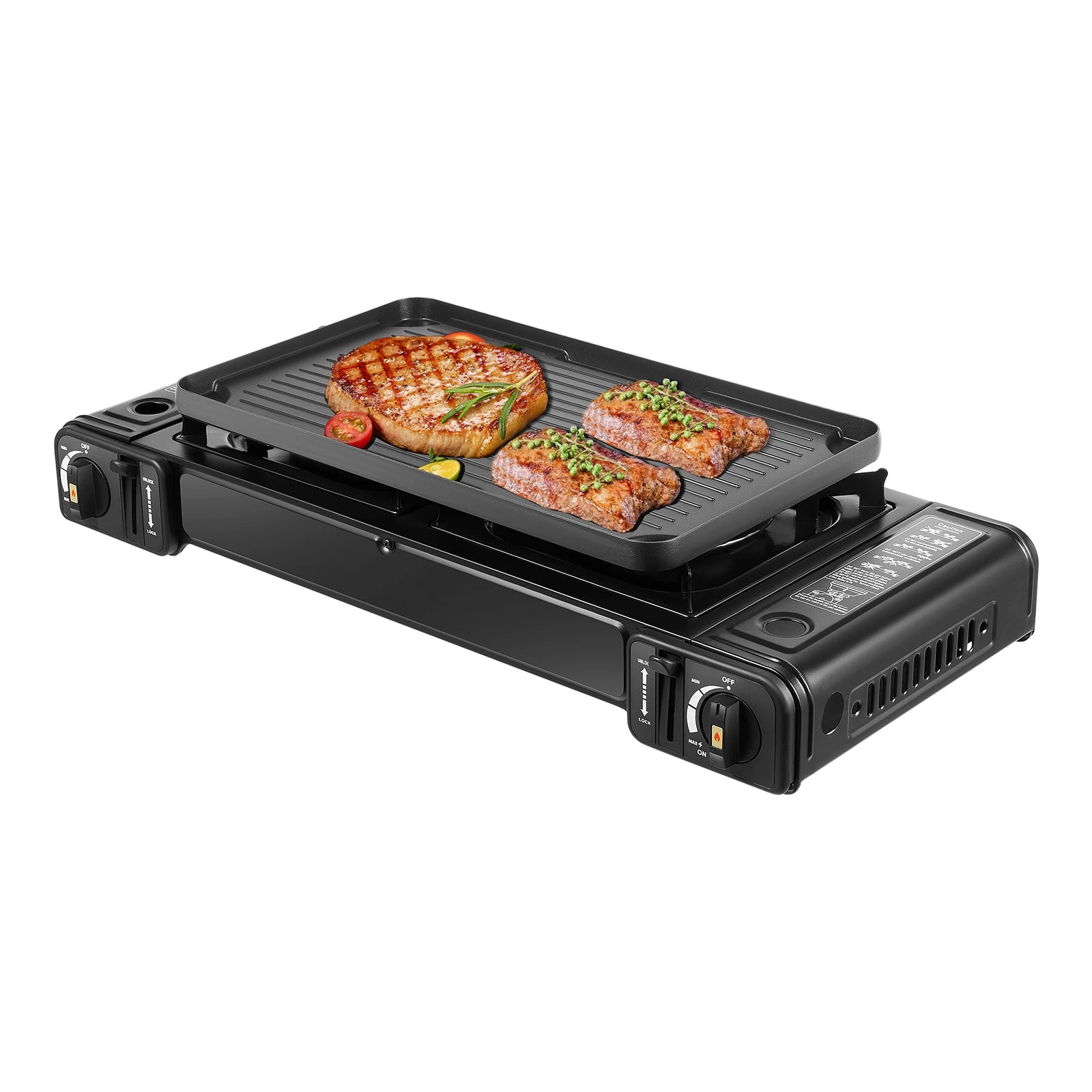 Portable 2in1 2-Burner Camping Stove w/Baking Pan and Carrying Case, Auto Ignition