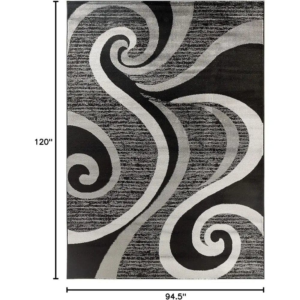 Modern Area Rug 8X10 Bla Gray Swirls Carpet Contemporary Dining Accent Sevilla Collection 4817A (8X10,