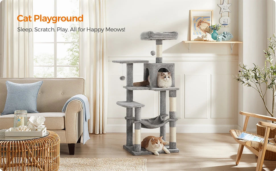 Feandrea 56.3-Inch Cat Tower for Indoor Cats, Multi-Level Cat Condo with 4 Scratching Posts, 2 Perches, Hammock, Cave