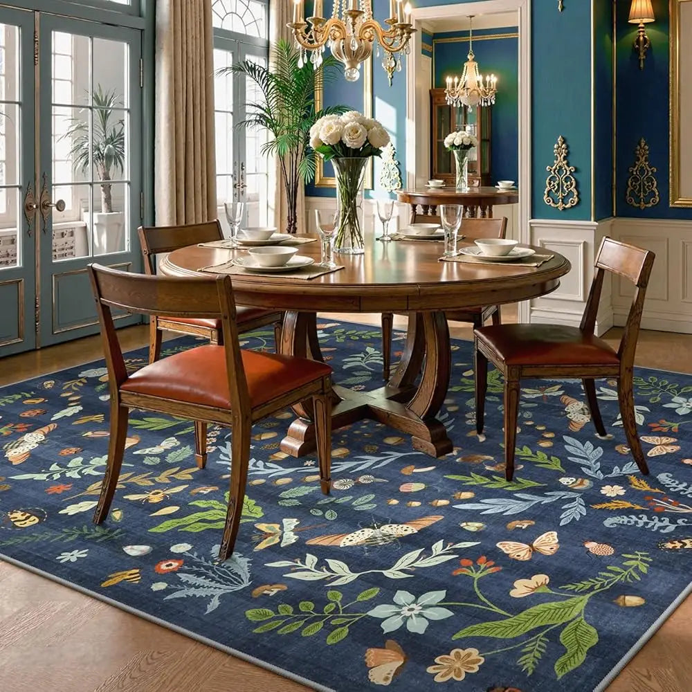 Insect Botanical Washable 8X10 Area Rug