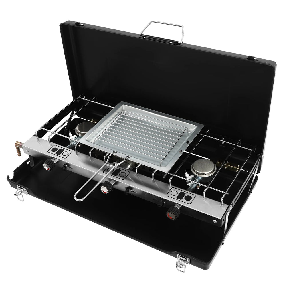 Portable 3 burner Propane Gas Stove with Griddle