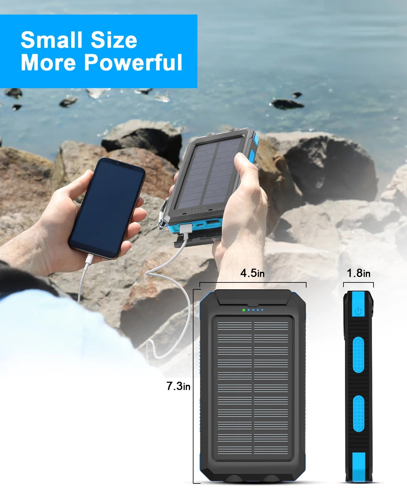 Solar power bank 38800mAh with built-in cable,