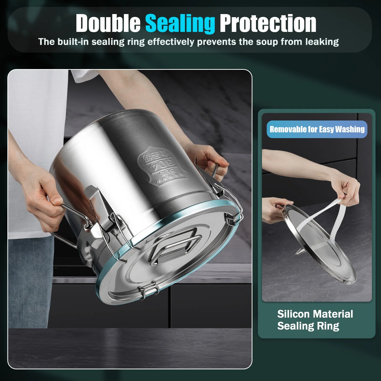 304 Stainless Steel Vacuum Sealed Airtight Canister Large Capacity