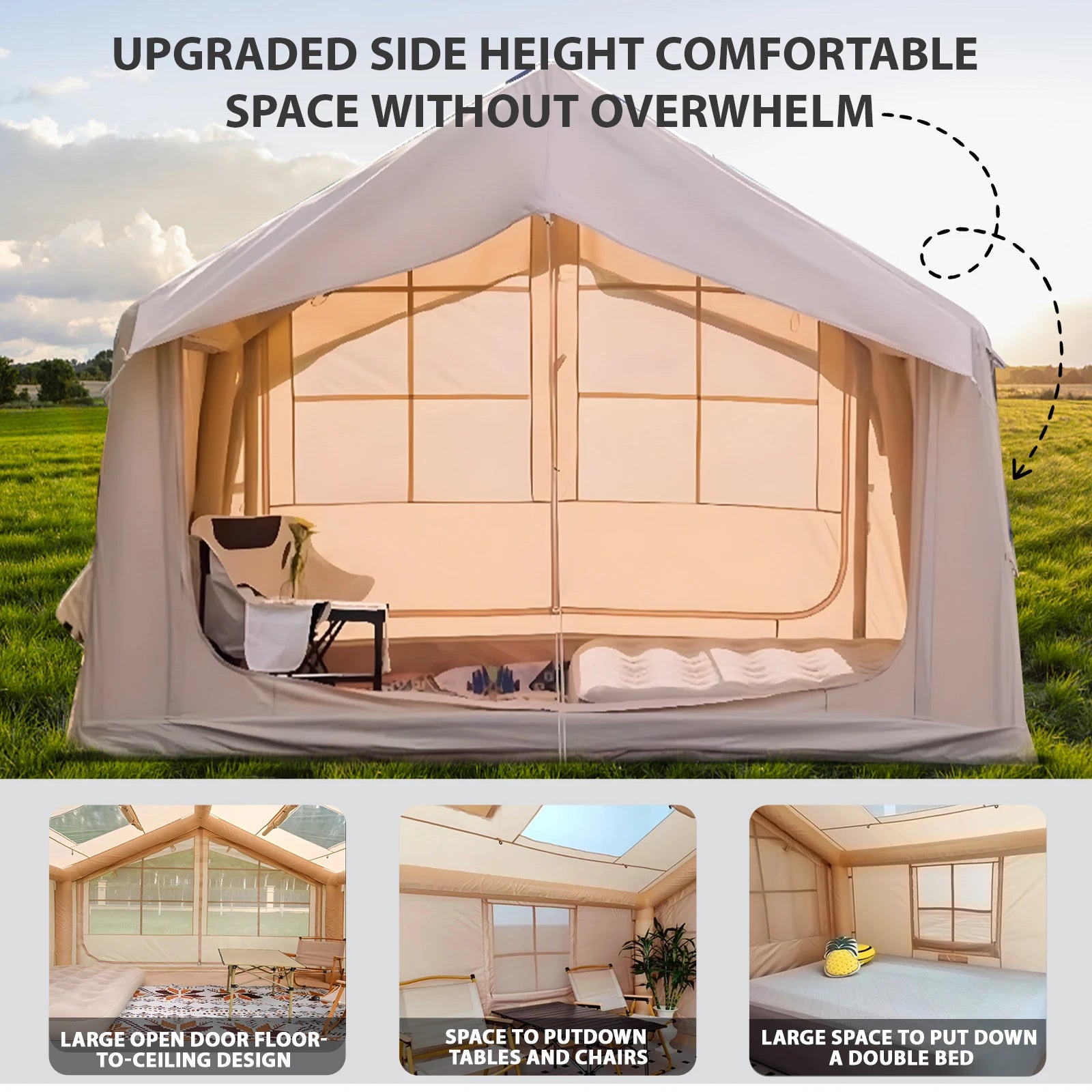75 Square Feet Inflatable Tent with Chimney Stack, Waterproof, Windproof