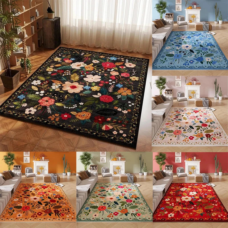 Vibrant Floral Area Rug, Multicolor Flower Designs, Soft Non - Slip Carpet.