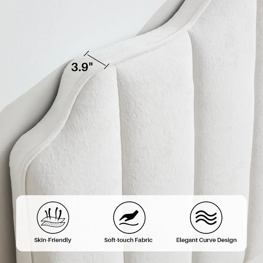 Queen Size White Velvet Upholstered Headboard with Adjustable Height and Width for Modern Bedroom Decor