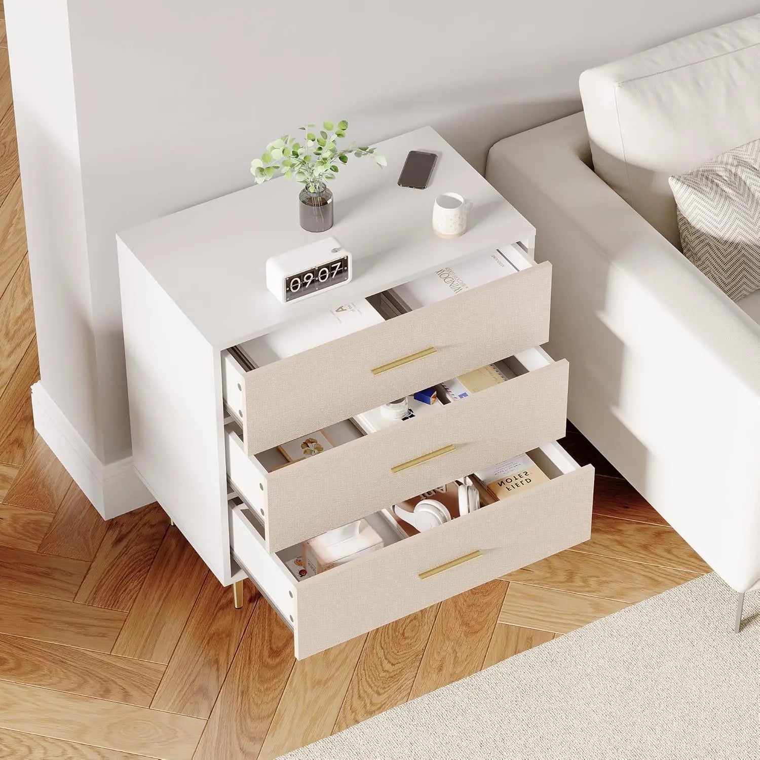 Modern White Dresser for Bedroom, Slim Drawer, Wooden Chest of Drawers for Small Rooms