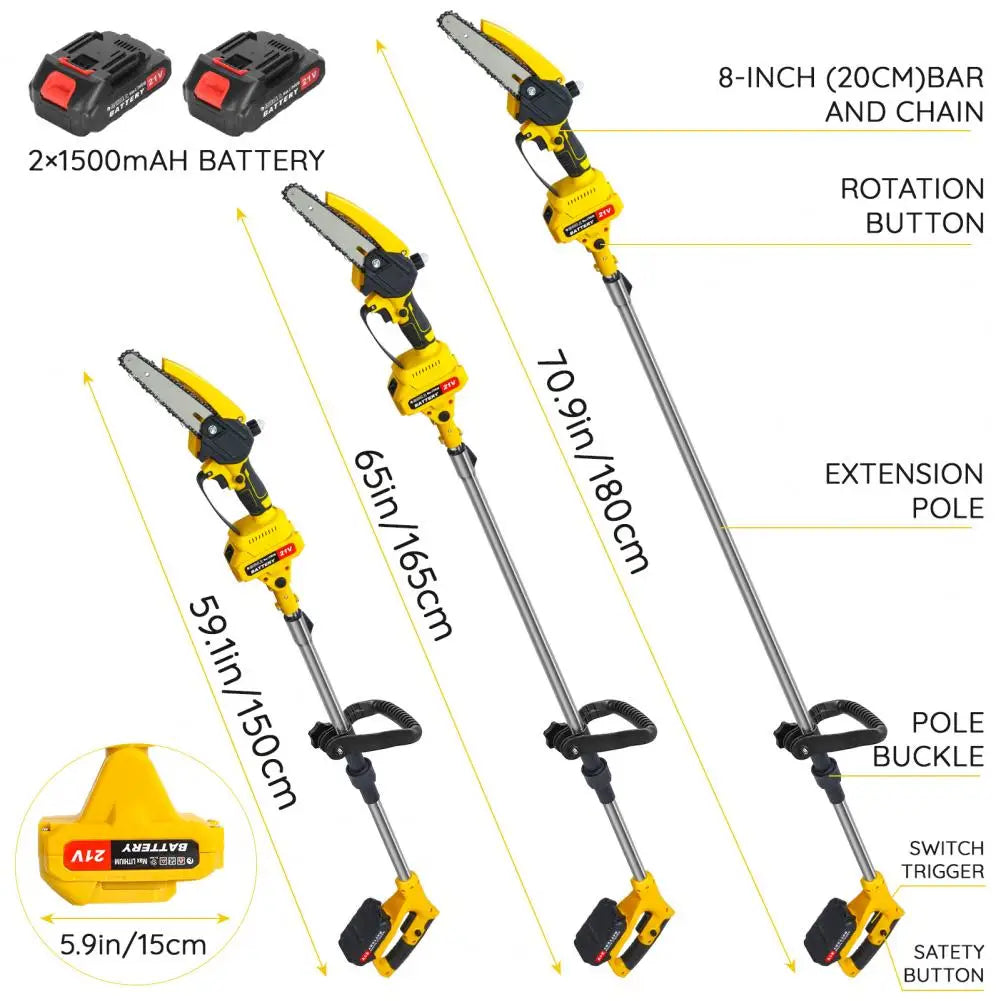 21V Lithium Battery High Branch Saw 2-in-1 Lithium Electric Saw Extended Electric Saw With Two Batteries And One Charge