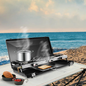 Portable 3 burner Propane Gas Stove with Griddle