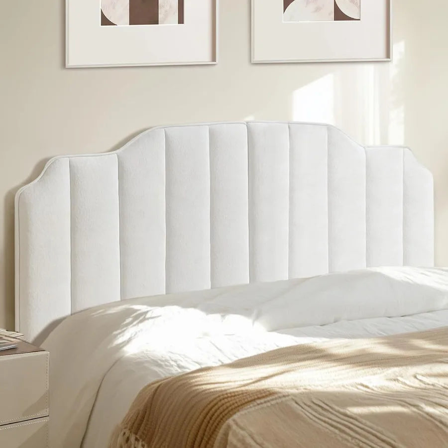 Queen Size White Velvet Upholstered Headboard with Adjustable Height and Width for Modern Bedroom Decor